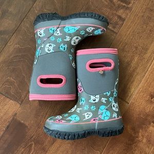 Bogs Grey Kitties Grasp Boot - Kids US 10 / Euro 26